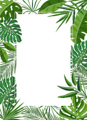 Vertical Background with Tropical Palm Leaves Frame 