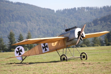The historic plane shows its charms at a small airport with a grassy runway