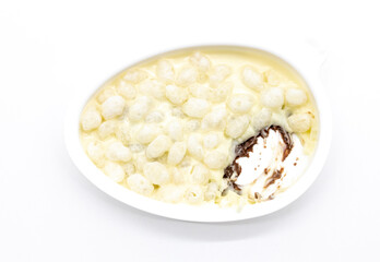 white chocolate dessert isolate on white background, selective focus