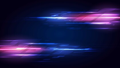Modern abstract high-speed light effect. Technology futuristic dynamic motion on blue background. Movement pattern for banner or poster design background concept.