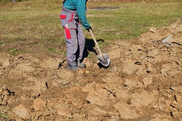 Traditional handmade cultivating the land in autumn garden