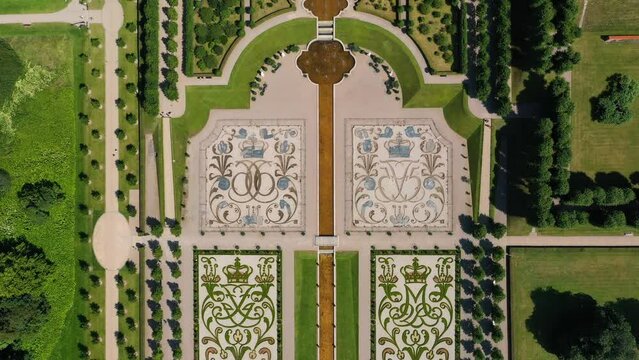 Frederiksborg Castle Gardens - Parterre Of Frederiksborg Castle From Above. - aerial
