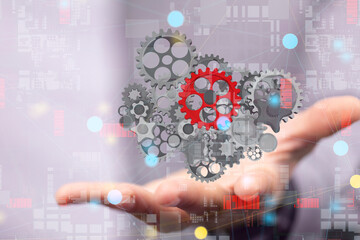 gear system data. Connecting lines and dots.Big data visualization