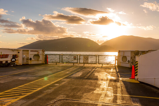 empty ferry at golden hour near Bowen Island