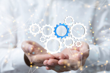 gear system data. Connecting lines and dots.Big data visualization