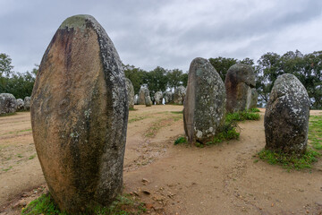 the Cromlech of the Almendres megalithic complex in the Alentejo region of Portugal