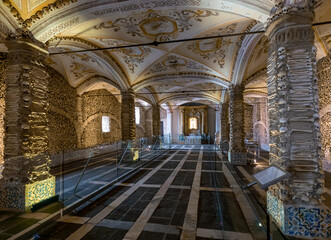 interior view of the Chapel of the Bones in San Francisco Church in Evora
