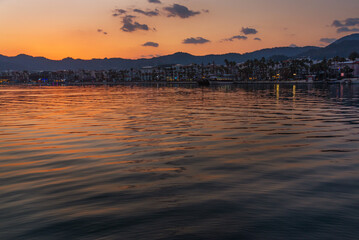 MARMARIS, TURKEY: Beautiful landscape with a view of the sea and the town of Marmaris at sunset.
