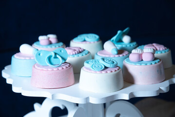 candybar for a child. blue color sweets close-up