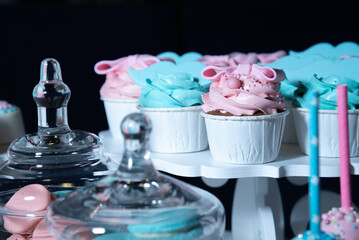 
candybar for a child. blue color sweets close-up