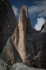 Summit of the small Three Peak mountain in the Dolomite Alps in South Tyrol, Italy.