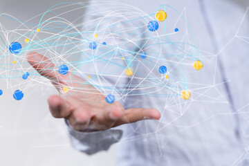 Global network. Blockchain. 3D illustration. Neural networks and artificial intelligence. Abstract