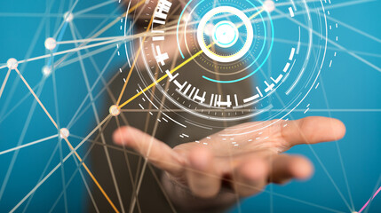 Neural network 3D illustration. Big data and cybersecurity