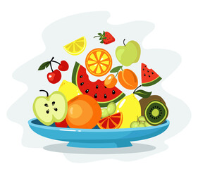 Healthy food concept. Dish with fresh fruits.