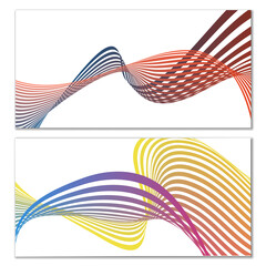 Wavy lines or ribbons on a white background. Installed. Multicolored striped gradient. Creative unusual background with abstract gradient wave lines for creating trendy banner, poster. Vector eps