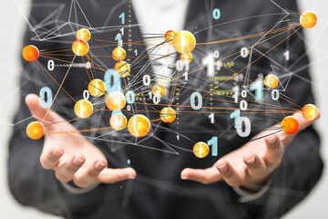 Global network. Blockchain. 3D illustration. Neural networks and artificial intelligence. Abstract  3d