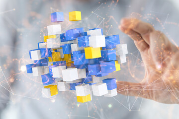 Digital cyberspace with particles and Digital data network connections concept.