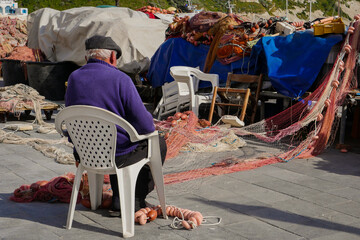 Traditional fishing port, nets, floats, Procida Island, Italy