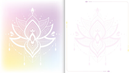 Trendy lotus flower on pastel gradient background. Light vector illustration
