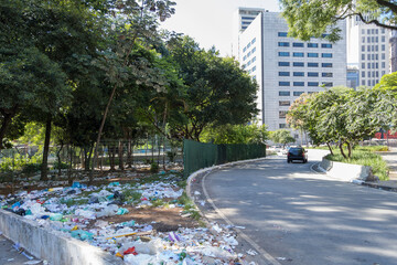 garbage thrown on the street in Vale do Anhangabau in the historic center of São Paulo