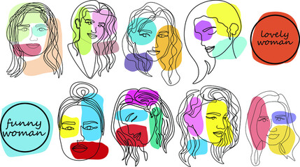 Fashion abstract one line drawing. beauty woman portrait minimalist style fashion print