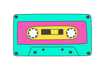 Retro audio cassette of the 90s in the doodle style .