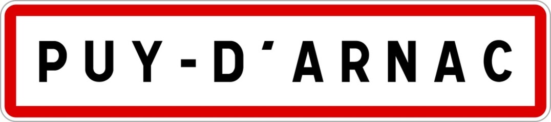Fototapeta premium Panneau entrée ville agglomération Puy-d'Arnac / Town entrance sign Puy-d'Arnac
