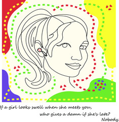 Abstract face line illustration. Minimalist face art. Trendy background. One line drawing fashion print.