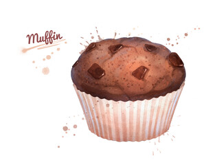 Watercolor illustration of Chocolate Muffin
