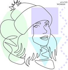 Abstract face line illustration. Minimalist face art. Trendy background. One line drawing fashion print.