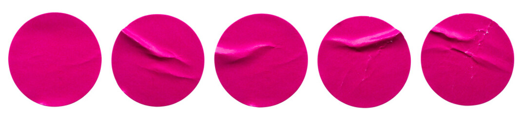 Pink round paper sticker label set isolated on white background - obrazy, fototapety, plakaty
