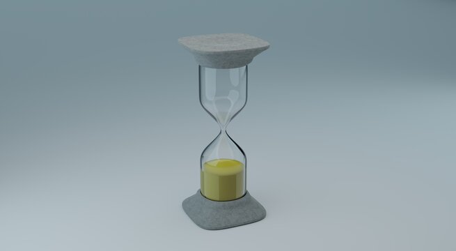 3D rendering. Hourglass isolated on gray background, side view
