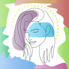 Abstract face line illustration. Minimalist face art. Trendy background. One line drawing fashion print.