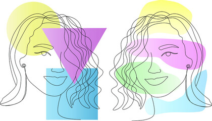 Abstract face line illustration. Minimalist face art. Trendy background. One line drawing fashion print.