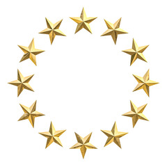 circle of gold stars on a white background.