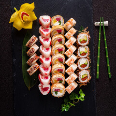 sushi set on the dark background