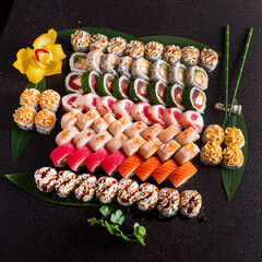 sushi set on the dark background