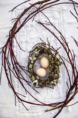 Easter eggs in floral nest greeting card