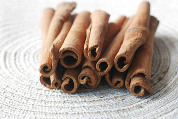 close up of Cinnamon sticks on table 