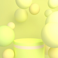 3d rendered tennis yellow green color podium with floating balls.