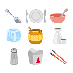 vector spoon plate cup ice honey noodle box chopsticks