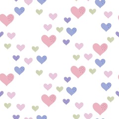 Seamless vector pattern with cute doodle hearts. Hand drawn romantic texture. Sweet background for apparel, fabric, wallpaper, textile, packaging, gift, card, print, wrapping paper.