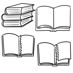 Monochrome line illustration, torn pages without text, science and education, to decorate banners and packages