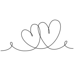 Two hearts one line art. Vector illustration 