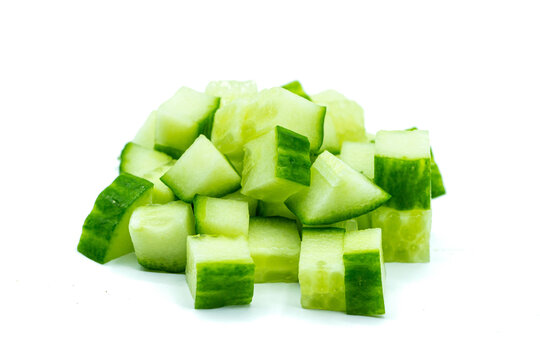 Cucumber cube slice isolated on white background
