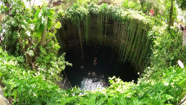Cenotes are underground natural pools and sacred Mayan ceremonial spaces. Today these cave-like swimming pools provide the most perfect way to cool off and escape the heat of the sun in Yucatan, Mexic