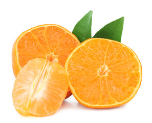 Tangerine and slices isolated on a white background.