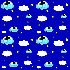 Cute sleeping panda. Panda sleeps on a cloud. Seamless pattern for kids. Vector illustration