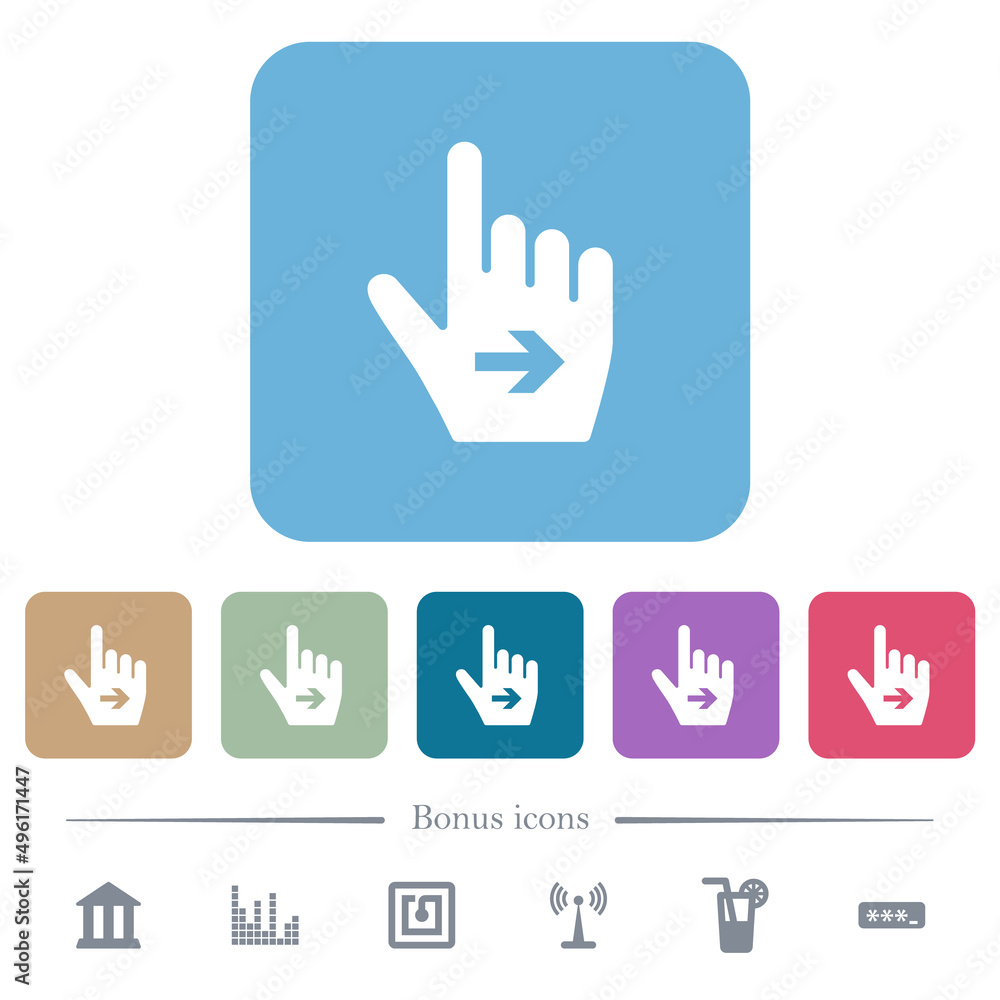 Aufkleber hand cursor right solid flat icons on color rounded square backgrounds
