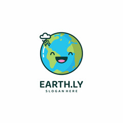 Vector Logo Illustration Earth Mascot Cartoon Style.